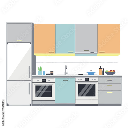 Modern Kitchen Cabinets and Appliances Illustration.