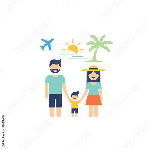 Happy Family with Child Enjoying Vacation.