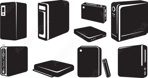 Collection of various electronic devices in black and white