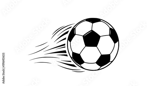 Dynamic Flying Soccer Ball Vector Illustration with Motion Lines on White