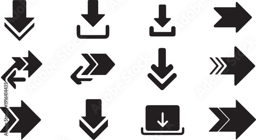 Collection of black arrow icons on white background