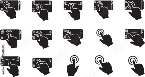 Hand clicking on various computer icons and buttons online