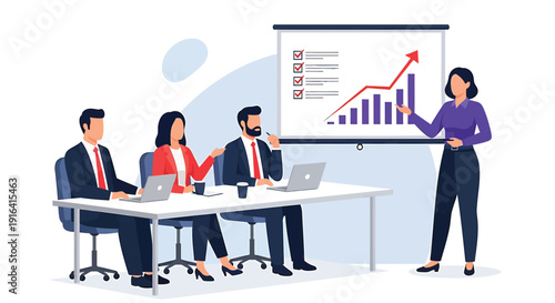Businesswoman presenting data graph to colleagues in meeting