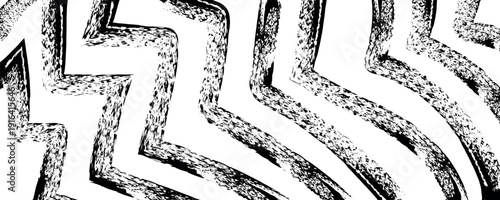 Black and white abstract maze design with sharp and curved lines