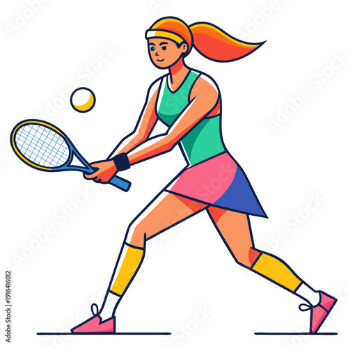 Confident Female Tennis Player – Colorful Vector Illustration