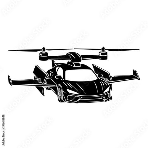 Futuristic Flying Car with Rotors and Wings, a Vision of Advanced Transportation Technology.