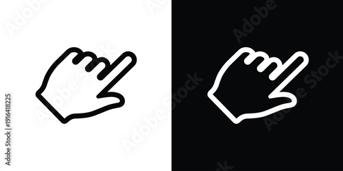 Human hand finger pointing up or clicking. Simple black and white line icons. Touchscreen gesture, direction indicator, or selection symbol for app and website UI design.