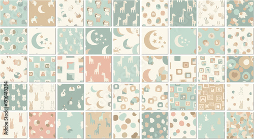 Vibrant mosaic pattern with multicolored small squares on beige background for design and decoration