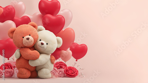 Cute Teddy Bears With Hearts and Roses for Romantic Valentine’s Day