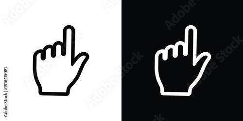 Human hand finger pointing up or clicking. Simple black and white line icons. Touchscreen gesture, direction indicator, or selection symbol for app and website UI design.