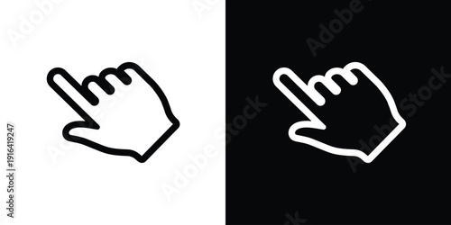 Human hand finger pointing up or clicking. Simple black and white line icons. Touchscreen gesture, direction indicator, or selection symbol for app and website UI design.