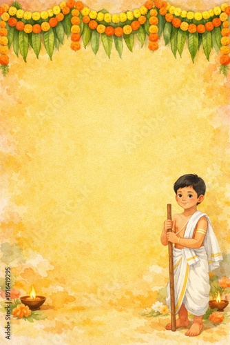 Upanayan Sanskar Invitation Background with Indian Boy Illustration