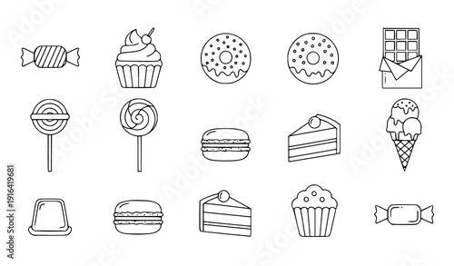 Dessert Line Icons Candy Cupcake Donut Chocolate Vector EPS 10