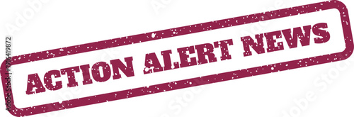 Distressed rectangular rubber stamp vector illustration featuring ACTION ALERT NEWS message, for urgent announcements or updates