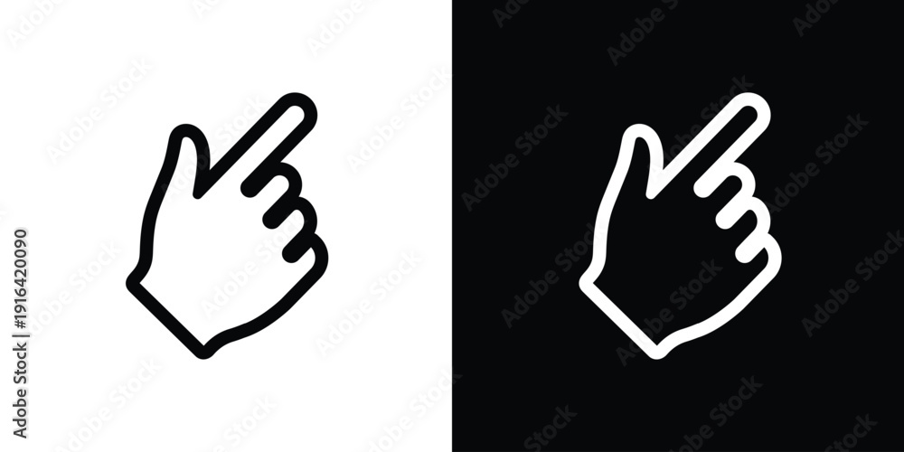 Fototapeta premium Human hand finger pointing up or clicking. Simple black and white line icons. Touchscreen gesture, direction indicator, or selection symbol for app and website UI design.