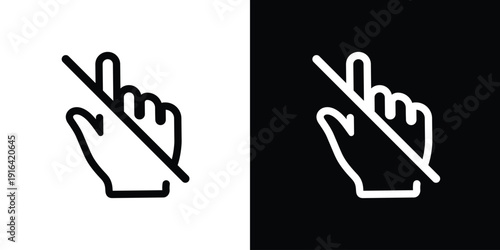Hand cursor with a diagonal strike-through line. "No clicking" or "disabled interaction" icon. Vector symbol for restricted access, non-clickable elements, or touch prohibition.