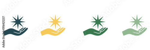 Hand holding star core value icon, business achievement, mission, and growth success symbol