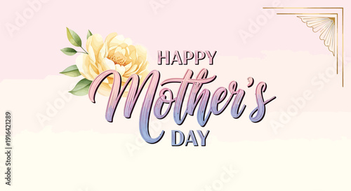 Happy Mother's Day greeting with yellow rose on pastel background vector illustration