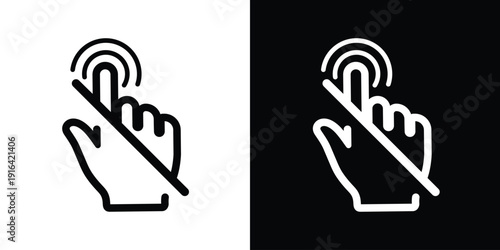 Hand cursor with a diagonal strike-through line. "No clicking" or "disabled interaction" icon. Vector symbol for restricted access, non-clickable elements, or touch prohibition.