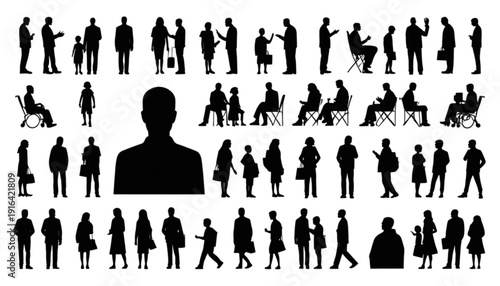 Community and Population Silhouette Icons Set