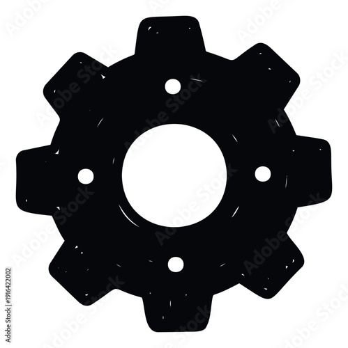 A hand drawn black gear icon representing mechanics, engineering, and industrial concepts, perfect for graphic user interface, technology blogs, or industrial website sections.