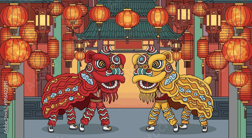 Chinese Lion Dance Performance.