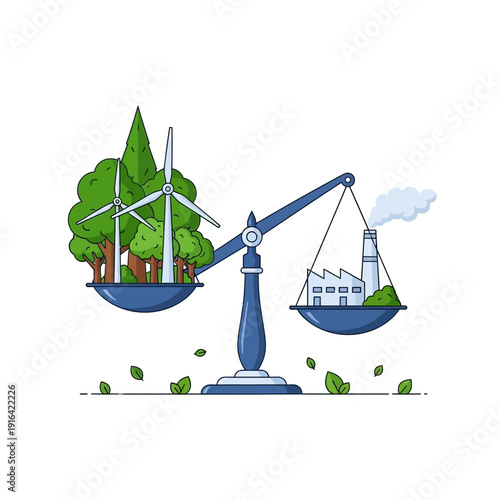 Balance between renewable energy and industrial pollution on scales