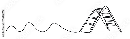 Continuous line drawing depicting a wavy path leading to a twosided climbing frame, symbolizing a journey with obstacles and growth, ideal for motivational presentations and educational