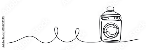 Continuous line drawing of a modern laundry machine appliance with an integrated flowing wavy line, perfect for home improvement, smart technology, or ecofriendly domestic service branding.