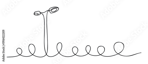 Simple continuous line drawing depicting an urban street light emerging from a winding path, ideal for graphic projects, web graphics, or minimalist decorative purposes.