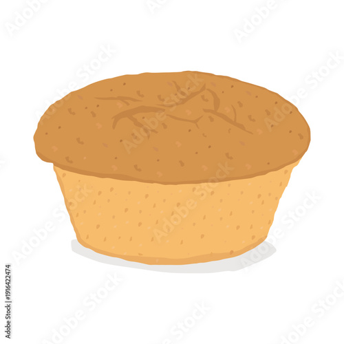 A minimalist vector illustration of a freshly baked muffin or sponge cake. Featuring a golden-brown top and a textured base.