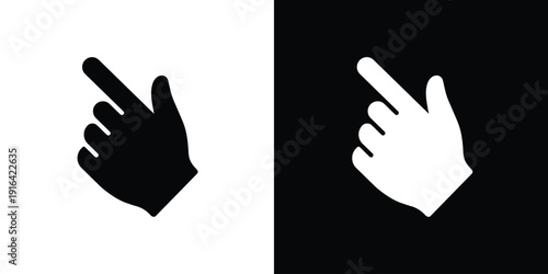 Human hand finger pointing up or clicking. Simple black and white line icons. Touchscreen gesture, direction indicator, or selection symbol for app and website UI design.