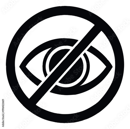 Confidentiality symbol indicating a hidden or unseen status with a crossed out eye visual ideal for privacy policies, data protection notices, and restricted access information graphics.