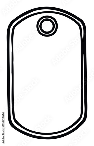 Black and white blank identification tag icon featuring a distinctive double line border and upper circle punch suitable for various branding purposes and decorative graphic overlays