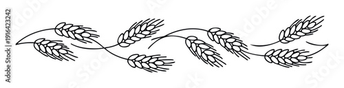 Stylized flowing wheat or rye ears arranged as a continuous linear border, perfect for bakery packaging, agricultural product branding, or natural themed decorative graphic elements.