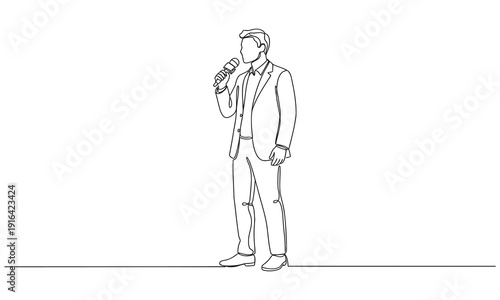One continuous line drawing of Reporter is on duty vector design illustration. Editable stroke. Reporter illustration