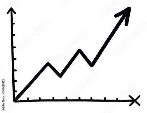 Hand drawn black and white business graph showing upward trend and market growth for financial reports and data visualization presentations