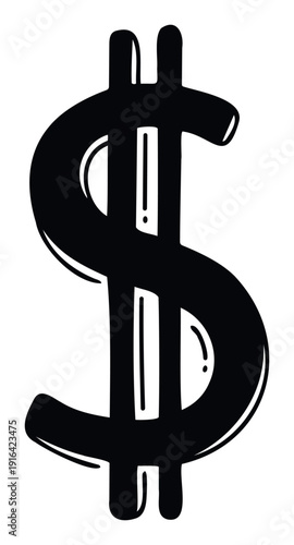 Bold black dollar currency symbol representing global finance and economic prosperity, ideal for business presentations, digital advertising, or financial news graphics.