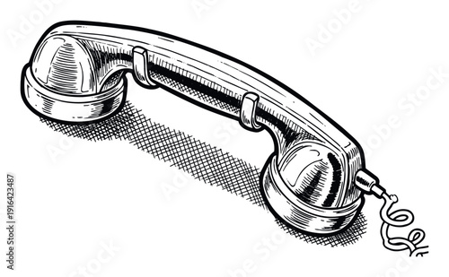 A vintage telephone receiver illustrated in a detailed handdrawn sketch style, perfect for communication themed projects, historical depictions, or adding a classic graphic element to