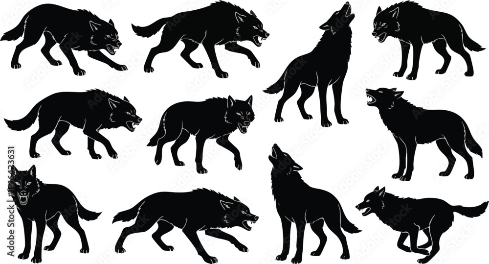 Obraz premium Collection of Wolf Silhouettes in Various Poses.