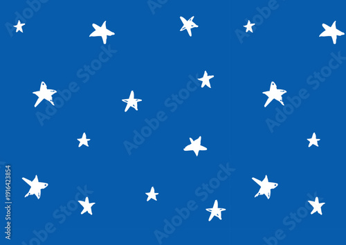 手描き風スター柄シームレスパターン 青背景の星テキスタイル用ベクター素材