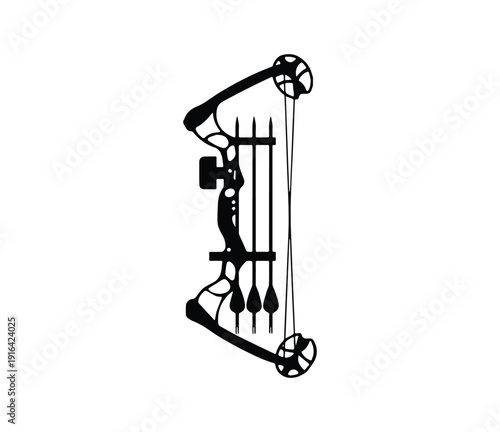 Compound Bow Silhouette with Arrows and Quiver