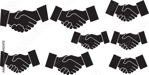 Multiple business handshakes in a row on white background