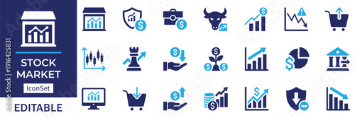 Stock Market Trading and Forex Investment Strategy Vector Icon Set