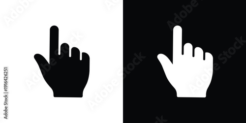 Human hand finger pointing up or clicking. Simple black and white line icons. Touchscreen gesture, direction indicator, or selection symbol for app and website UI design.