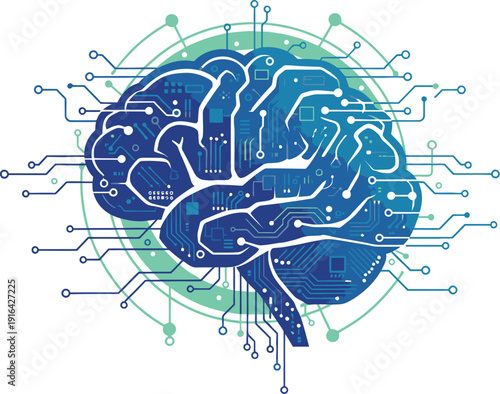 A vintage floral illustration of the human brain anatomy featuring a nature power pattern and decorative globe symbol in a vector art design