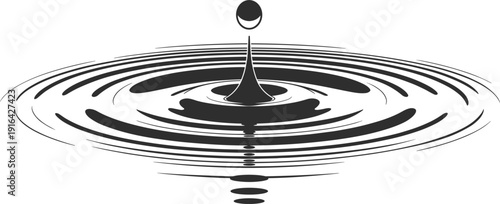 Abstract black and white water drop ripple effect vector illustration isolated on a white background.