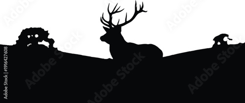 A silhouette of a deer, rendered in a simple, dark outline.  Maintain a sense of quiet wilderness