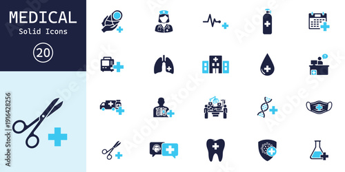 A minimalistic graphic depicts a pair of open navy blue scissors against a light blue background