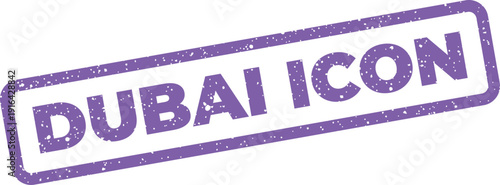 Grunge effect rectangular stamp with the phrase DUBAI ICON for representing important cultural or city symbols